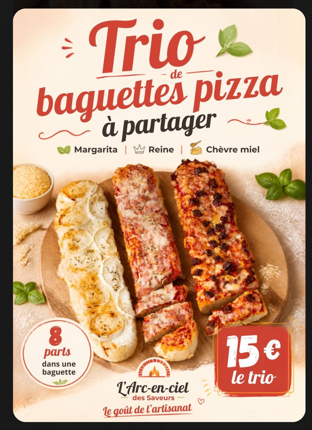 Trio de baguettes pizza à partager